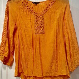 Zac & Rachel Medium Tangerine Blouse With Crochet Trim